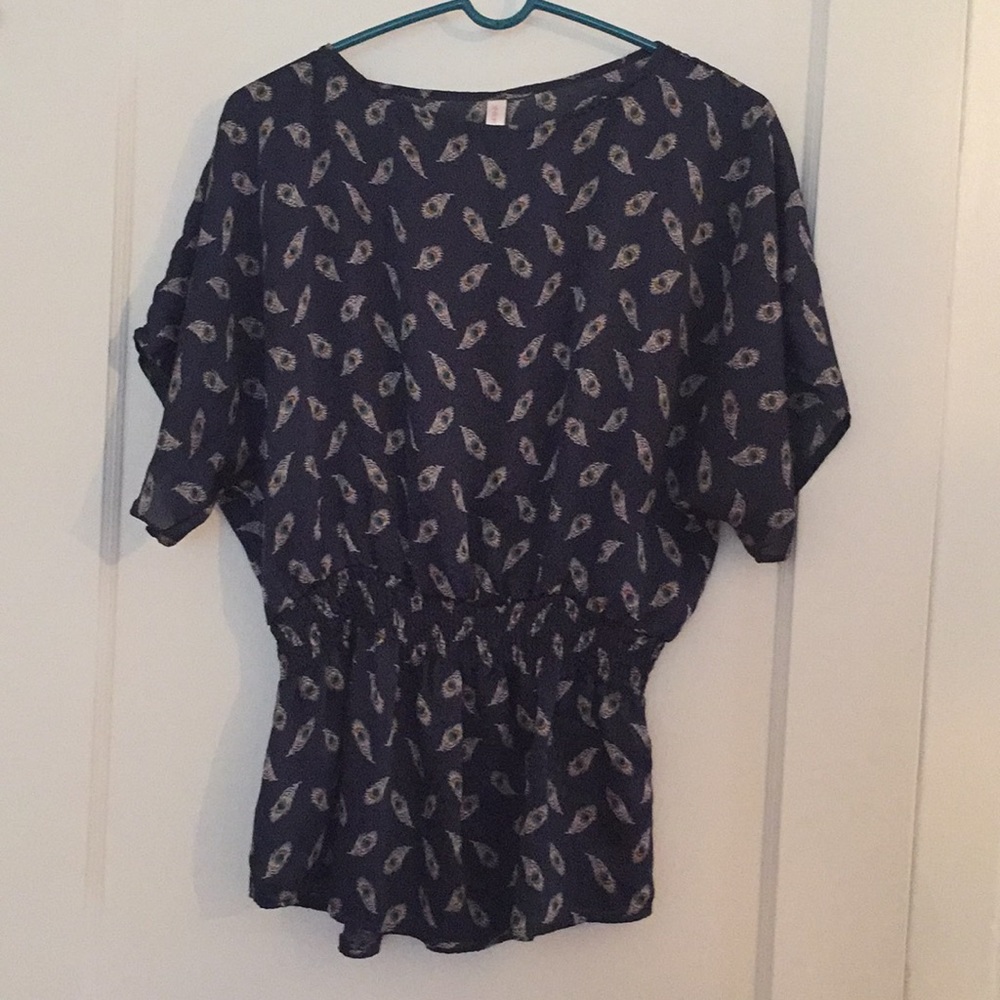 Xhilaration silk blouse peacock feather size M